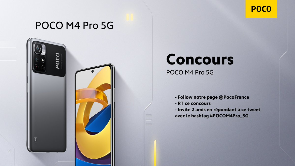 🎁 Concours 🎁
Le nouveau POCO M4 Pro 5G est à gagner !

Pour participer :
👉 RT ce tweet
👉 Follow <a href="/POCOFrance/">POCO France</a> 
👉 Mentionne 2 potes avec le #POCOM4Pro_5G

Tirage le 16 novembre, bonne chance 🍀