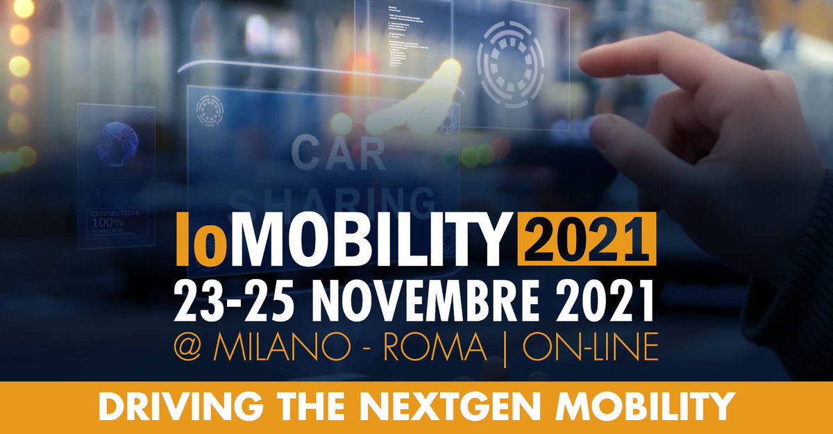 🟢 #SaveTheDate | 23-25 novembre 2021, Milano &amp; Roma + online

Torna #IoMobilityWorld, evento dedicato all'Internet of Mobility: iomobility.world/palinsesto-202…

➡ Info: iomobility.world

🏆 Il 25 novembre, scopriremo i vincitori degli #IoMobilityAwards: iomobility.me/awards/