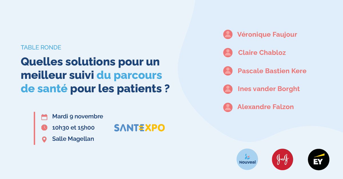 [H-15min] Vous l’avez manquée tout à l’heure ? Une nouvelle table ronde autour des solutions mises à disposition des patients pour optimiser leur parcours de soins s’organise et démarrera dans 15min. Rendez-vous Salle Magellan.
@alexandrefalzon <a href="/JNJNews/">Johnson & Johnson</a>  <a href="/EYFrance/">EY France</a> <a href="/parisSANTEXPO/">SantExpo</a>