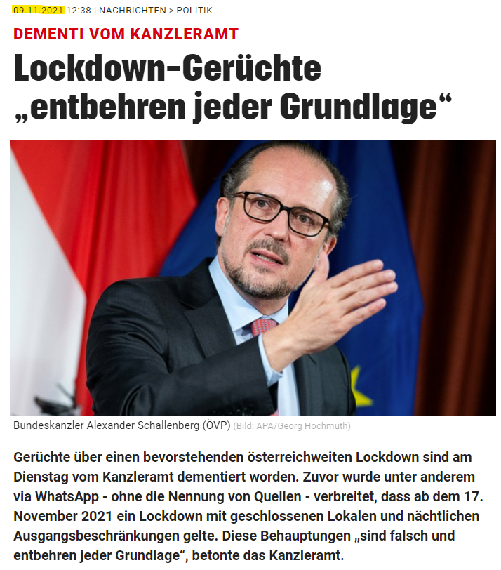 prohead's tweet image. Noch schnell einen Screenshot machen...
DEMENTI VOM KANZLERAMT
Lockdown-Gerüchte „entbehren jeder Grundlage“ #lockdown