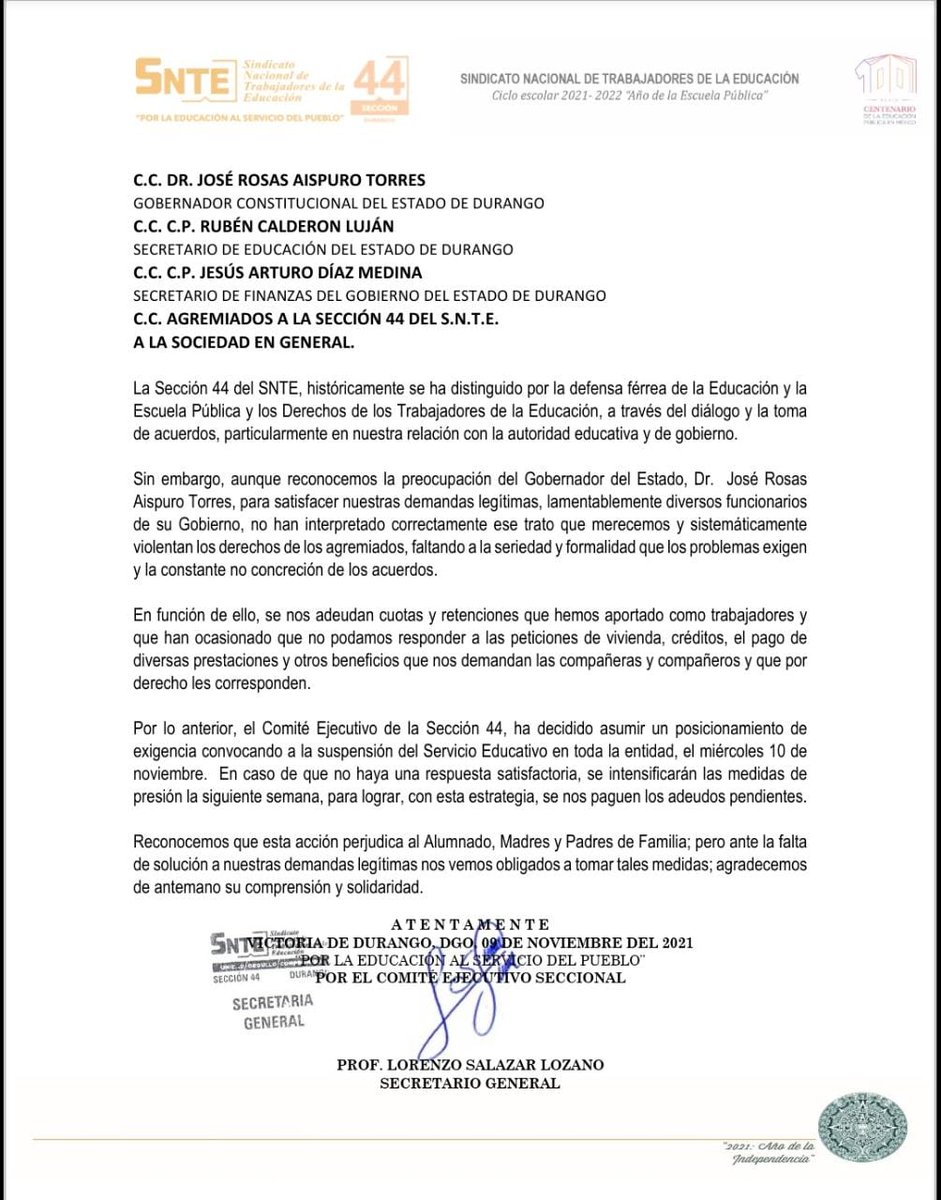 ferchos_al's tweet photo. #SNTEporLosDerechos
COMUNICADO:
ha llegado la hora de intensificar la lucha por nuestros derechos, estemos atentos a las acciones que comenzarán el próximo miércoles y seguirán hasta obtener una respuesta positiva.🔊🔊👨🏫👩🎓
#SNTEfuerte #SNTENacional #Durango #Seccion44 https://t.co/i5AYcp0Uvs