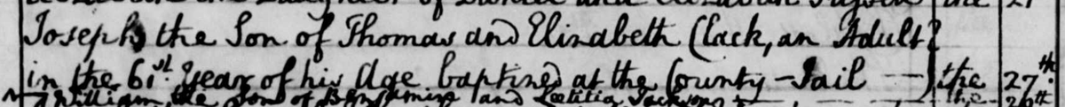 Dave_Lifelines's tweet photo. WARNING! Bright shiny object in road ahead. Avert your eyes now...
'Joseph the Son of Thomas and Elizabeth Clack, an Adult in the 61st year of his Age baptized at the County-Jail...'
(27th September 1787, St Mary's, Reading)
#BrightShinyObject #Genealogy #RabbitHole https://t.co/hohlJX2l66