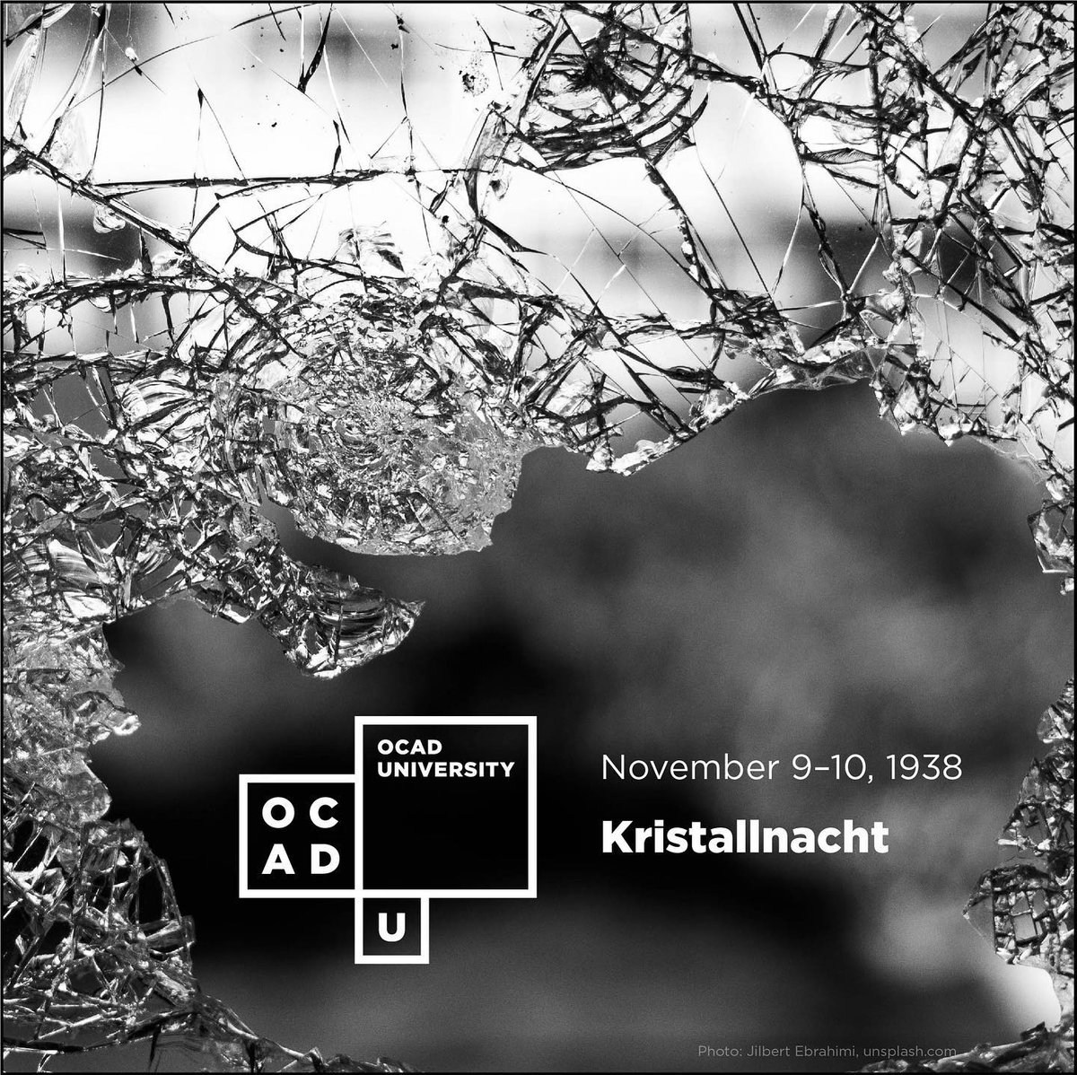 myOCADU's tweet photo. As #HEW2021 closes, we commemorate #Kristallnacht, when, 83 years ago, civilians &amp; paramilitary forces in Nazi Germany discriminated against Jews, attacking/smashing windows of buildings, stores &amp; synagogues. It's widely considered the prelude to the Holocaust. #fighthatred https://t.co/KVuLfca5Ax