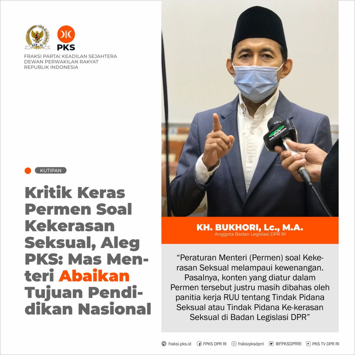 FPKSDPRRI's tweet photo. Dear Mas Menteri @nadiemmakarim, wakil rakyat kami sudah berulang kali mengingatkan penyelesaian kekerasan seksual tidak bisa dilakukan secara parsial, harus utuh sebagai kejahatan seksual.

Kita tidak mau ditunggangi agenda free seks, LGBT &amp; lainnya #CabutPermendikbudristekNo30 https://t.co/67q311fM4G