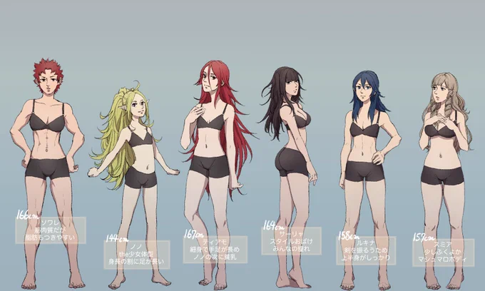 超個人的FE覚醒キャラクター体型比較図
※肌色注意 