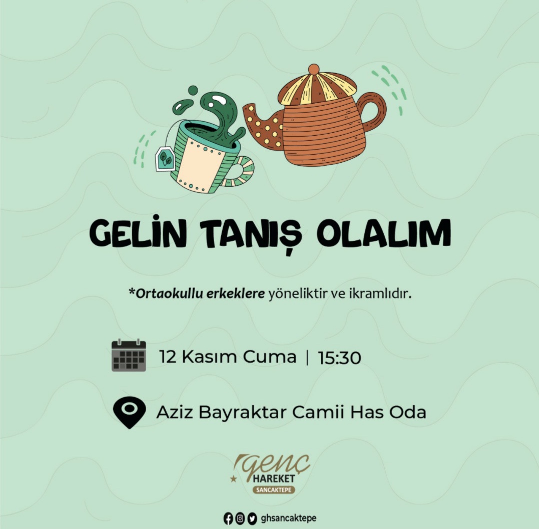Gelin tanış olalım 😊 12 Kasım Cuma günü saat 15:30'da yapacağımız programa tüm ortaokullu erkek kardeşlerimiz davetlidir 😊
