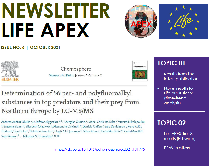 LIFEAPEX1's tweet photo. ++Please check out our latest newsletter!++
In there you will find information on time-trend analyses of PFAS in seals and buzzards, our chemical prioritisation scheme as well as a study on assessing the effectiveness of risk management measures
https://t.co/XbFAWBvfKz https://t.co/DfRnjk53Pk