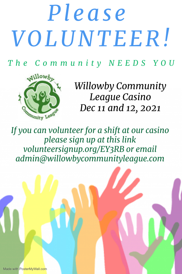 Willowby Community League needs your help. Our casino is an important source of revenue that is put back into the community for you &amp; your family through our playschool, events, programs, ice rinks &amp; operation/upgrades of our community hall. Please help us volunteersignup.org/EY3RB