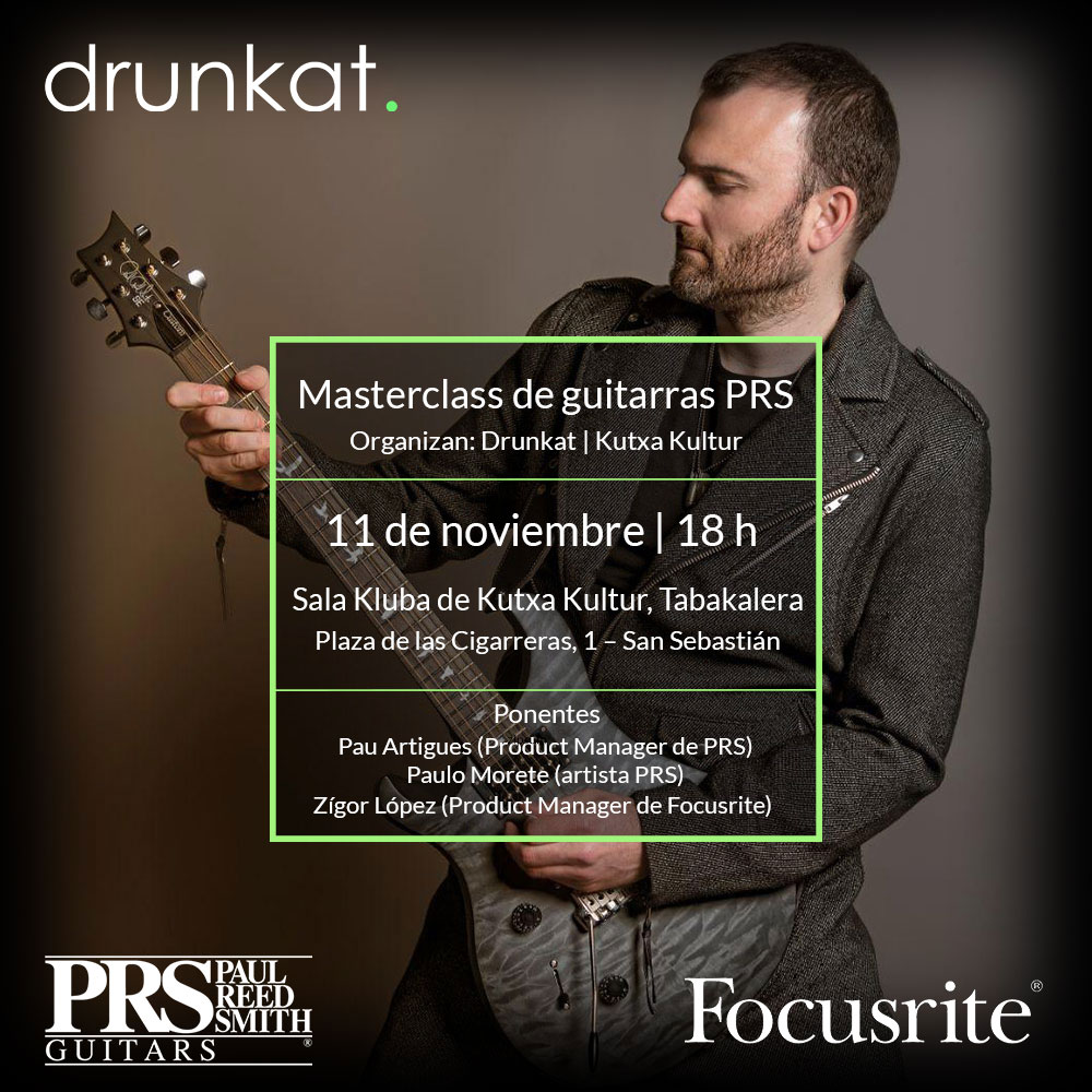drunkatools's tweet image. Os recordamos que este Jueves día 11 realizamos una masterclass de guitarras PRS a cargo de Paulo Morete. Si quieres inscribirte y tener toda la info del evento, pulsa aquí: drunkat.es/blog/mastercla…