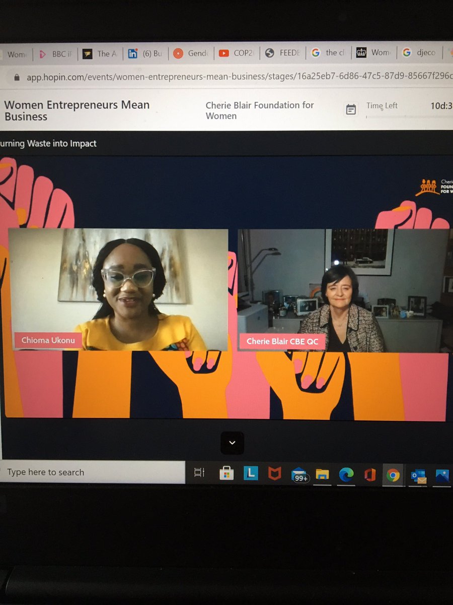 Listening to how female entrepreneur chloma ukonu has revolutionised waste management  <a href="/RecyclePointsNG/">RecyclePoints ♻️</a> in lagos state delta and beyond. Superb #WEMeanBusiness21 <a href="/CherieBlairFndn/">Cherie Blair Foundation for Women</a>