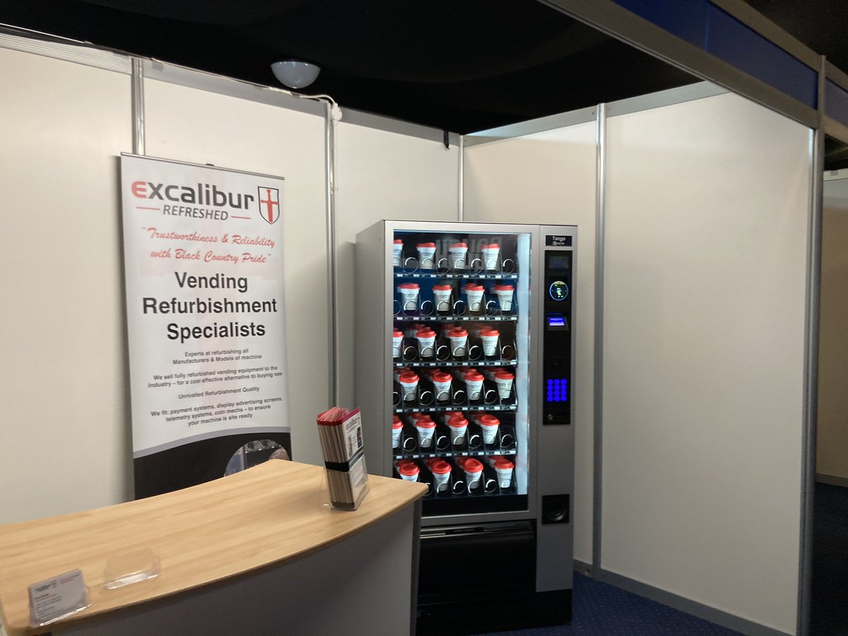 ExcaliburRefurb's tweet photo. All set up ready for #Vendex tomorrow at Elland Road.
Be sure to pop by Stand 43 for a catch up and a free reusable coffee cup!
#vending https://t.co/AY1tiRjq7n