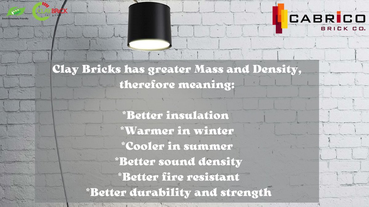 Cabrico2's tweet image. Fun Fact Tuesday

Why is it better to build with clay bricks?. 

Here’s why : 

#Claybricks #funfacts #builingwithclaybricks #Cabrico #strength #density
