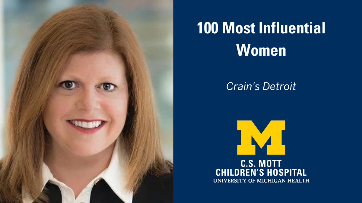 MottChildren's tweet photo. Congrats to Luanne Thomas Ewald (@LuanneMarie), Chief Operating Officer @MottChildren &amp; Von Voigtlander Women's Hospital for being named @CrainsDetroit 2021 100 Most Influential Women. We’re proud to have a passionate and dedicated leader. Hail! 💛 💙 https://t.co/8LyK4cghTo https://t.co/uztCVQ3YOv