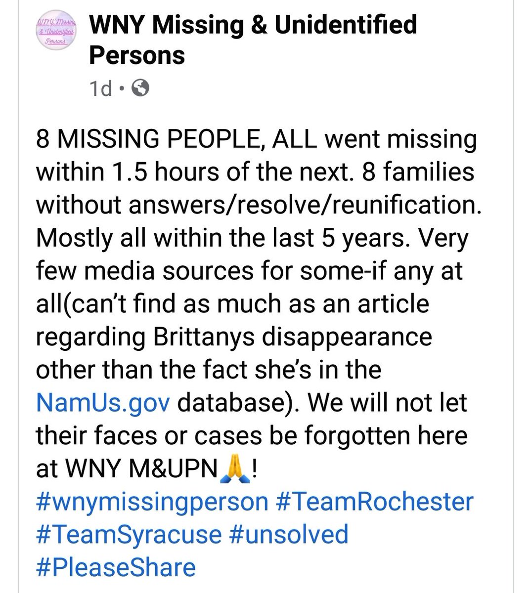 PhD_OnTheCouch's tweet photo. Please 👀👀👀👀👀👀 & R/T
Full thread of #MissingPerson s
Link to page: https://t.co/YiZHEkUGUZ
#WNY #NY #MISSING #Buffalo #Rochester #ROC
#FindThemAll
#missingthemissing #missingchildren #missinginamerica #GabbyPetito #gabbypetitofoundation #BrianLaundrie https://t.co/Ydf4YyvUuL
