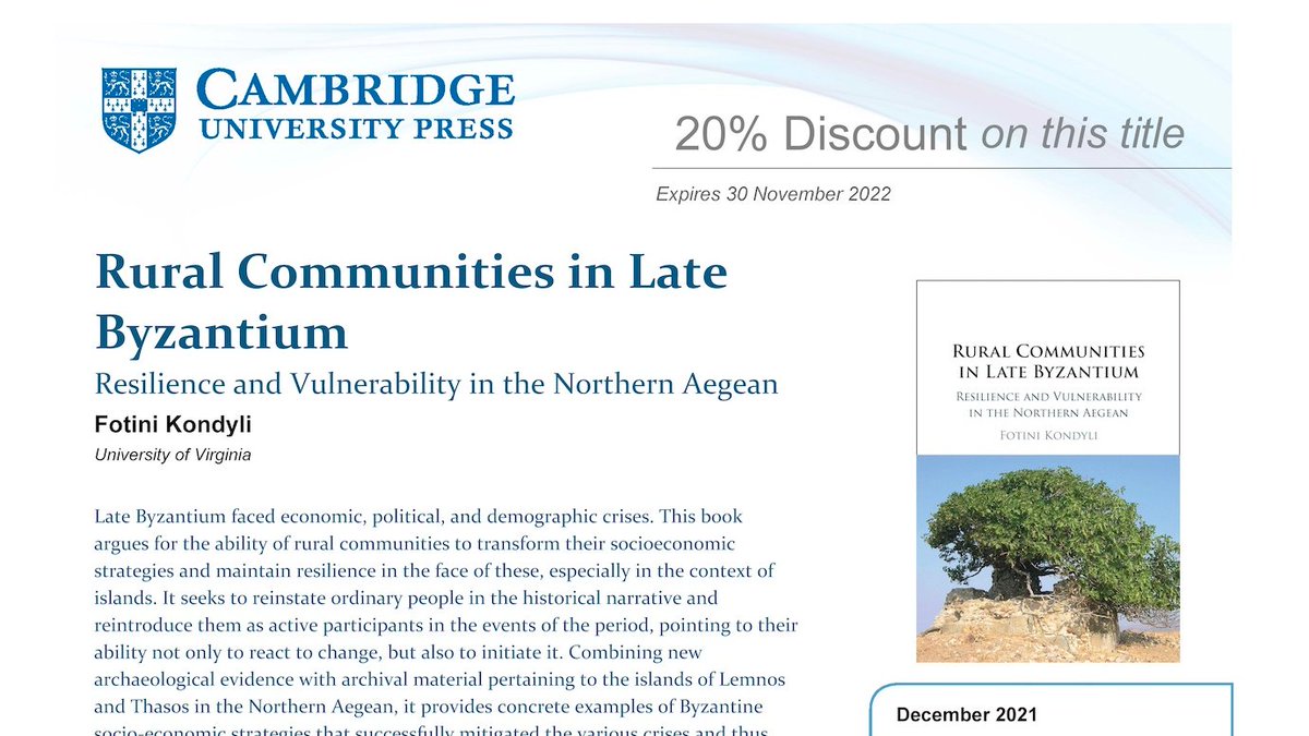 This is a book about #resilience, and community-building in the Late #Byzantine Northern Aegean. I argue for resilient island rural communities and seek to reinstate non-elites in the historical narrative pointing to their ability to react to change and also initiate it.