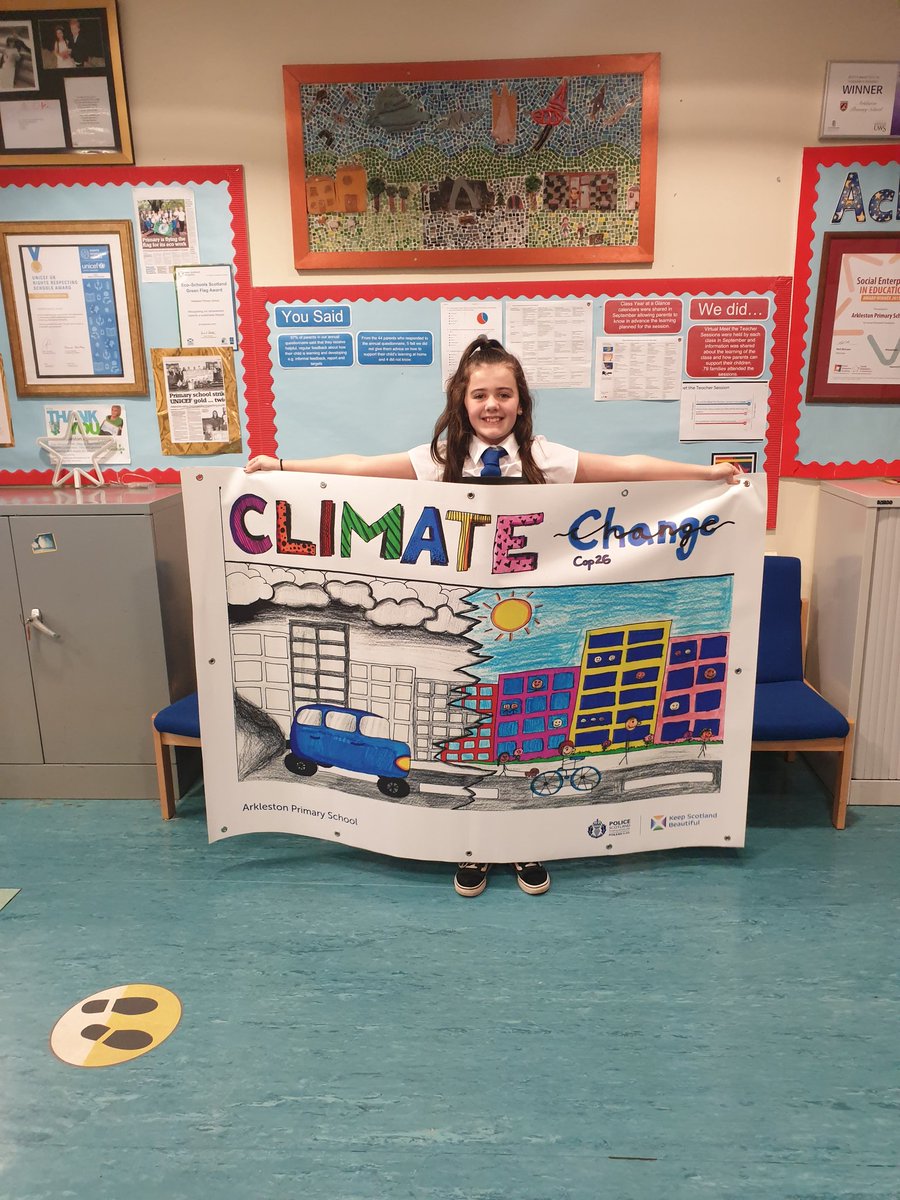 ArklestonSchool's tweet photo. When you win a @PoliceScotland cop26 poster competition and they super size it. 👍♻️ Only one place to put that! https://t.co/FeNWlWQarQ