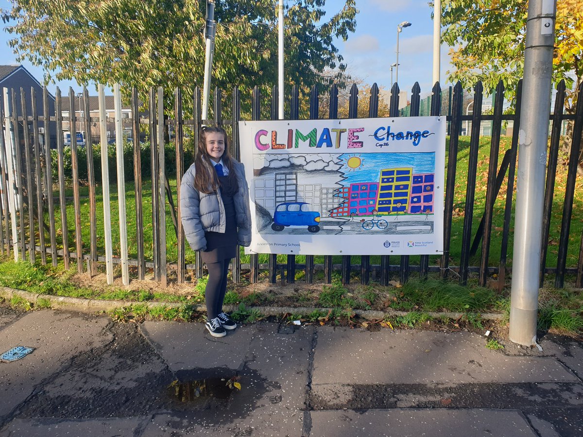 ArklestonSchool's tweet photo. When you win a @PoliceScotland cop26 poster competition and they super size it. 👍♻️ Only one place to put that! https://t.co/FeNWlWQarQ