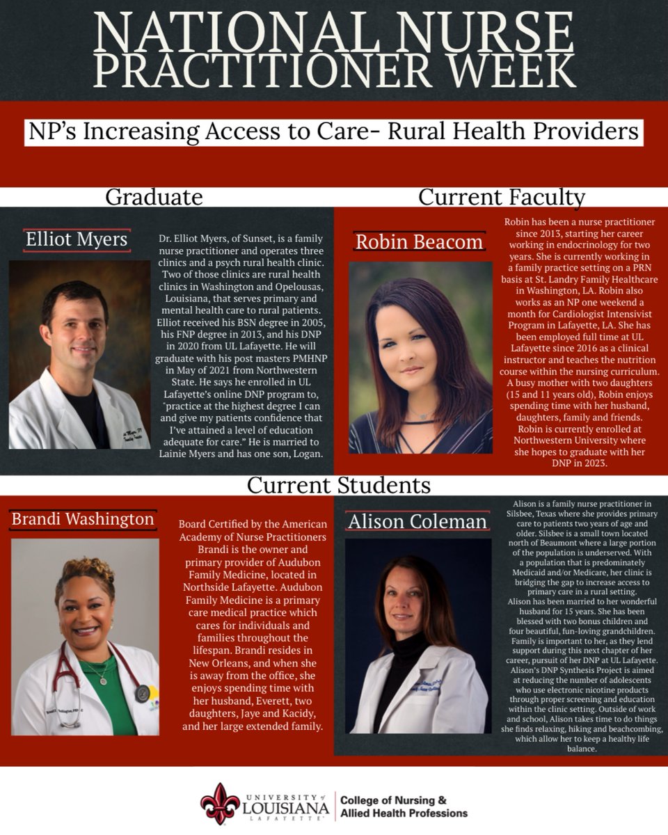 Happy Tuesday! Today we spotlight NP's increasing access to care- Rural Health Providers! 🤟❤
#NPweek #NPweek2021 #RaginCajunRNs
