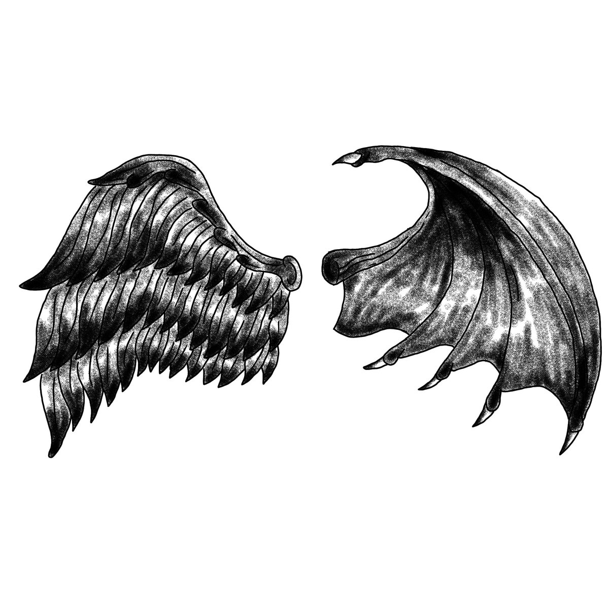 Half Angel Half Demon Wings Tattoo LótusArts on Twitter: "Tattoo: half angel 😇 and half devil 😈. It took a long time to complete them ⏰. And even though I only like the result a little, I'm proud