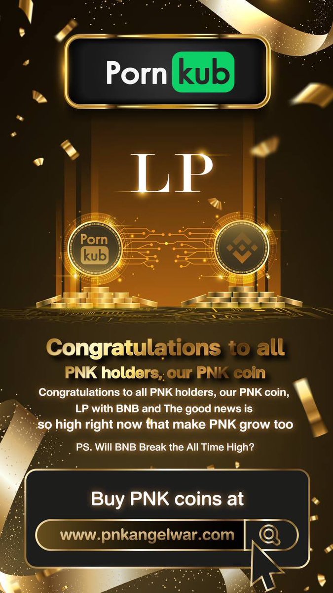 🥳Congratulations to all
PNK holders, our PNK coin
Congratulations to all PNK holders, 🥂 Our PNK coin,
LP with BNB and The good news is
so high right now that make PNK grow too
PS. Will BNB Break the All Time High? 🧐🧐

#Pornkub #NFT #Crypto #Binance  #Gamefi #PNK #Playtoearn