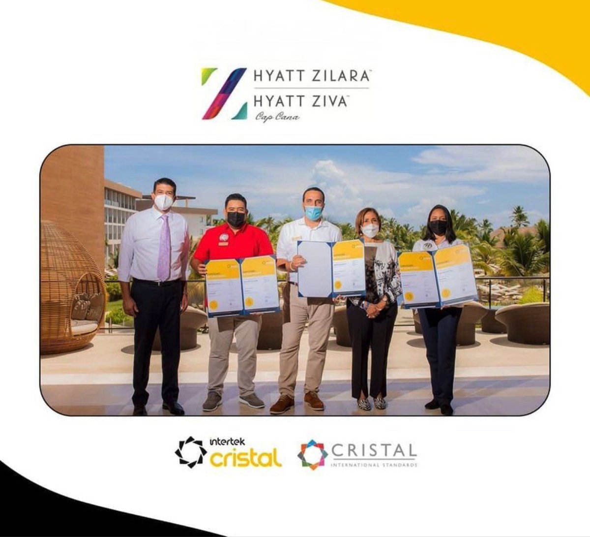 ASOLESTE's tweet photo. Los hoteles @hyattzilaracapcana y @hyattzivacapcana reciben la #certificacioncristal, #foodcheck, #roomcheck, #posicheck, #aquacheck, #safetycheck por haber ejecutado de manera satisfactoria y alcanzar resultados eficientes en implementar los más altos estándares de control. https://t.co/B7vZgprqJu