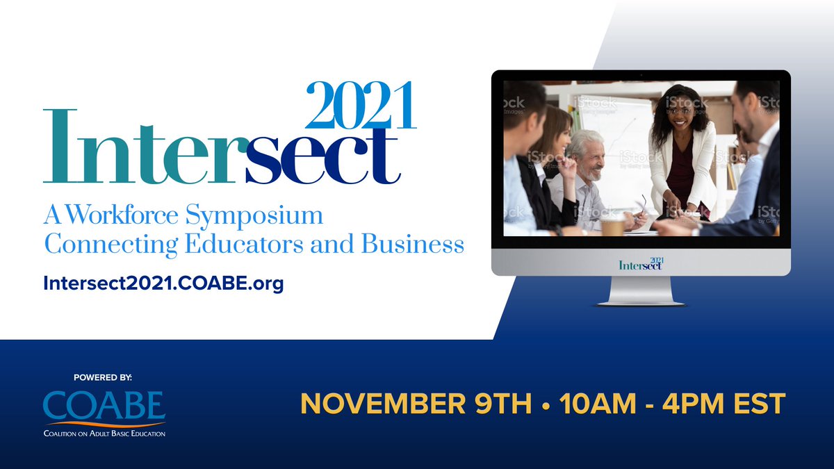 COABEHQ's tweet photo. In one hour! Don't miss the opening Keynote Panel: "A Vision for a Unified Workforce System" with @WorkforceVan of @futuro_health, @DawnnLeary of@communityfndn, @lblarrea, @FedericoZarag11
of @CollegeNevada, and @IanRRoark at #Intersect2021
https://t.co/VC29TwNzC9 https://t.co/GmtxrRbXuN