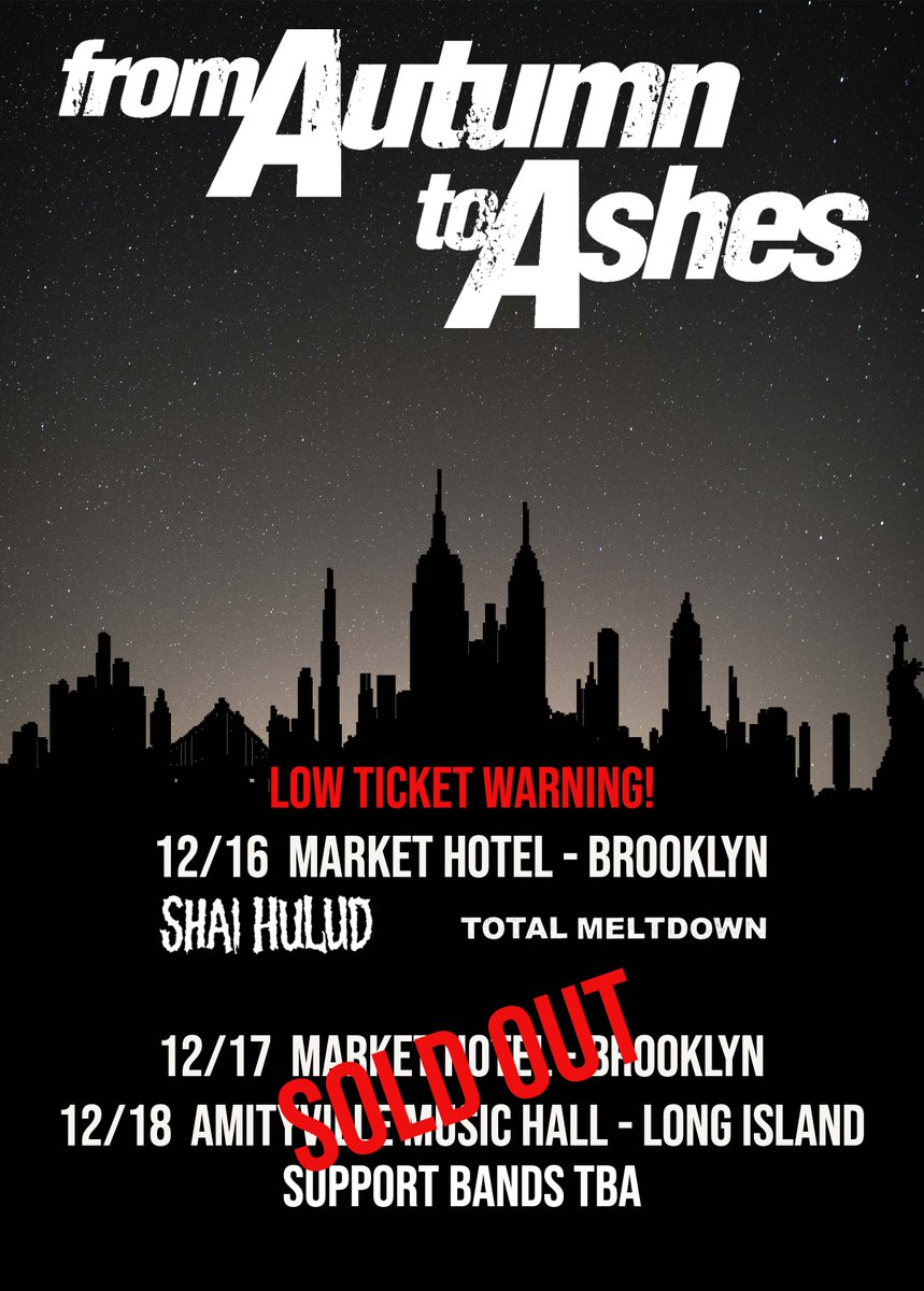 Low Ticket Warning for December 16th in Brooklyn with <a href="/shaihulud/">Shai Hulud</a> and Total Meltdown. ticketweb.com/event/from-aut…