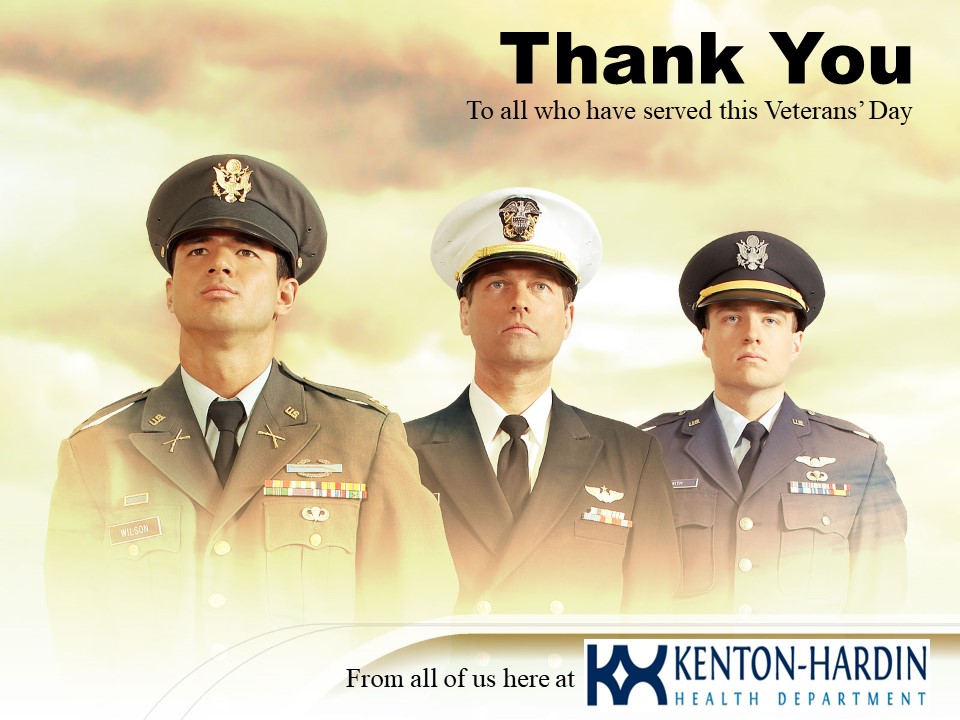 The Health Department will be closed on Thursday in observance of Veterans Day. We want to thank all our veterans for their service to our country. 

We will resume regular business hours on Friday, November 12th.