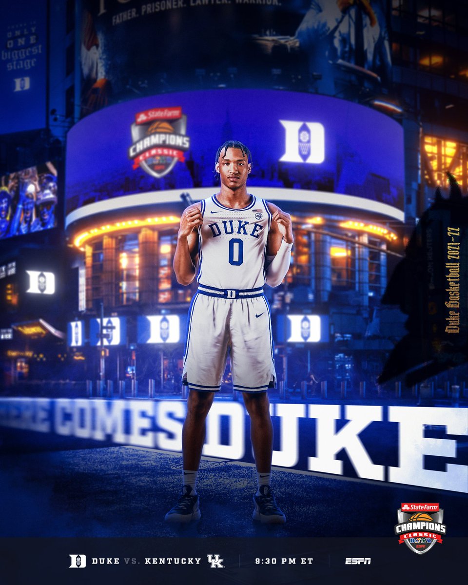 DukeMBB's tweet photo. SHOWTIME‼️‼️

🆚 Kentucky
📍 Madison Square Garden
🕤 9:30 ET
📺 ESPN

#HereComesDuke 
#ChampionsClassic https://t.co/uRqgFsUDmT