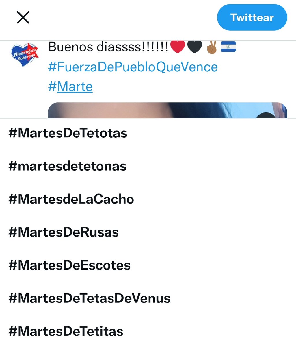 Buenos diassss!!!!!!❤🖤✌🏾🇳🇮
#FuerzaDePuebloQueVence
#Martes
#PLOMO19
Dice el Twitter q estos son los HT de hoy. 😅😜🤣🤣🤣🤣