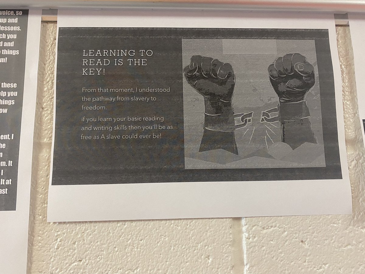 LaStarYates's tweet photo. Our 8th grade @FLMSBraves rocked their advertising posters to connect their learning of Fredrick Douglas to argument writing! What a cool way to get kids to think about the topics and issues of the time. @katchamk https://t.co/0tjcGVquK9