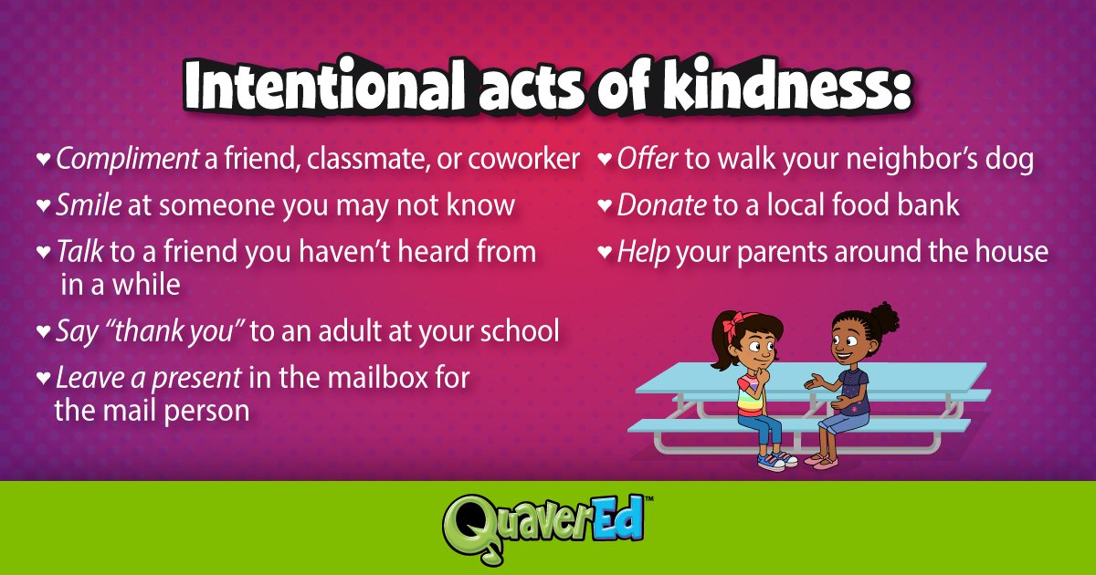 Quaver_Ed's tweet photo. Kindness can be both random and intentional! ❤️💜

#WorldKindnessDay is less than a week away, find ways to teach kindness in your classroom: https://t.co/o0Yb3RjtrR https://t.co/xcTtEGbHMD
