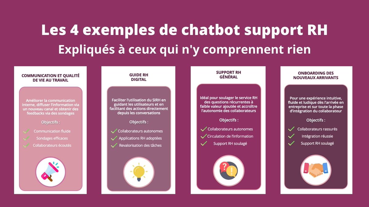 Vous (enfin) comprendre à quoi sert concrètement un chatbot support RH ? Regardez cette infographie, et si c'est trop petit et bien cliquez ici : bit.ly/3qjuyAA