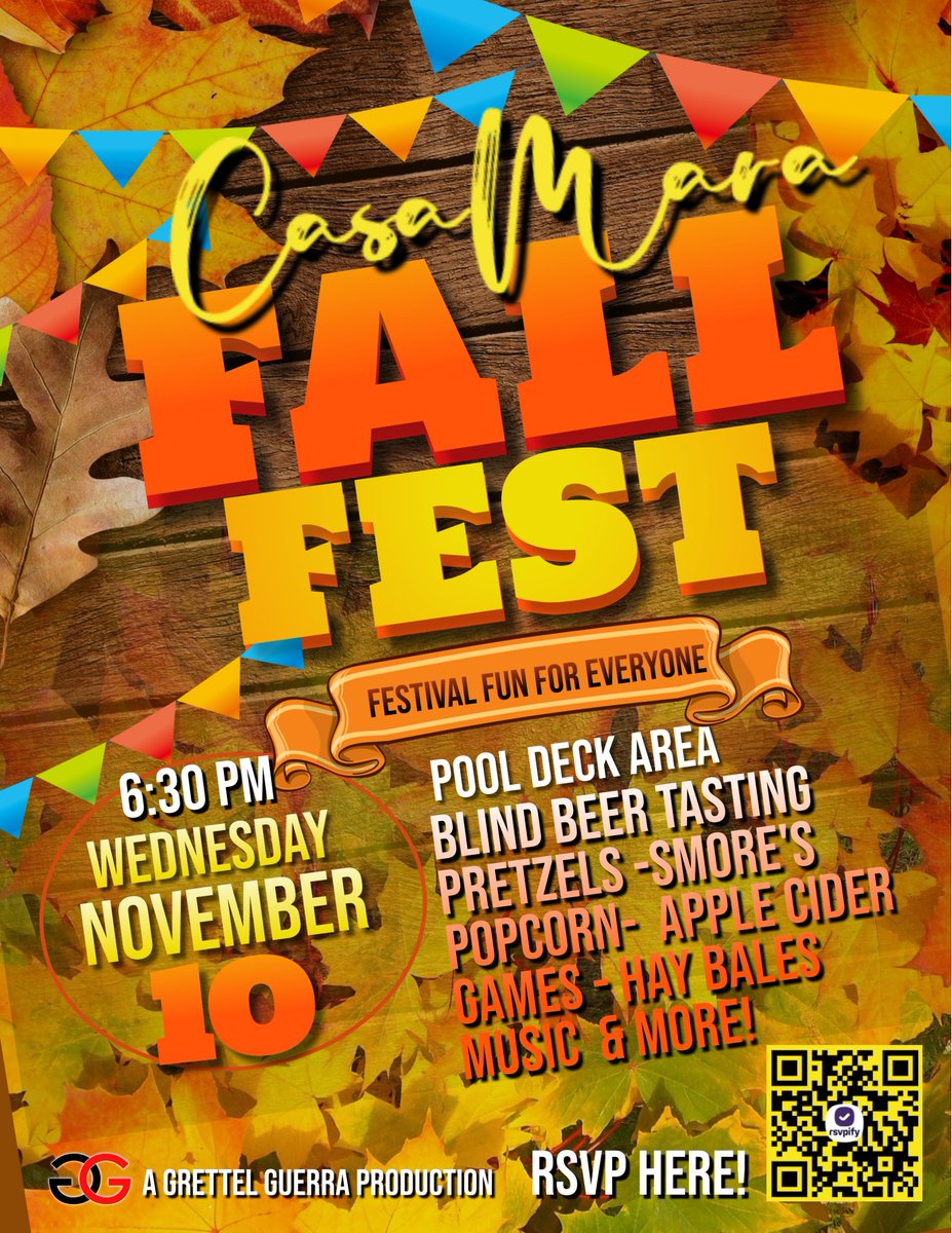 Have you RSVP'd for our Fall Fest at CasaMara? There's still time!  Register here casamaraevents.rsvpify.com. Come out for some fall fun and games!!  🍂🍁