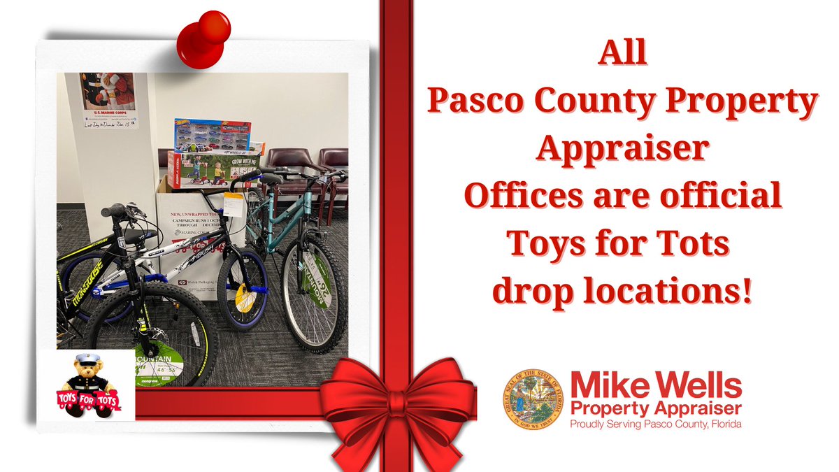 Santa's helpers have been busy already at our #ToysForTots drop boxes! Deliver hope to a child in need this #Christmas by brining your toy donation to any of our three offices by December 15. Location information/hours: bit.ly/PascoPAcontact