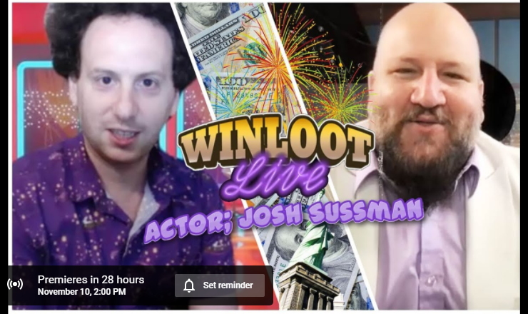 Winloot's tweet photo. #Winloot #WinlootLive #trivia #gameshow #JoshSussman @StephenGlickman 

🕑Tune in to another epic episode Wednesday 11/10/21, 2 pm eastern / 11 am pacific
🤩Screen Actor's Guild Award Winning Actor Josh Sussman plays Winloot Live w/Stephen Kramer Glickman!
https://t.co/PzHhfIcApP https://t.co/lo0Ky3ioGQ