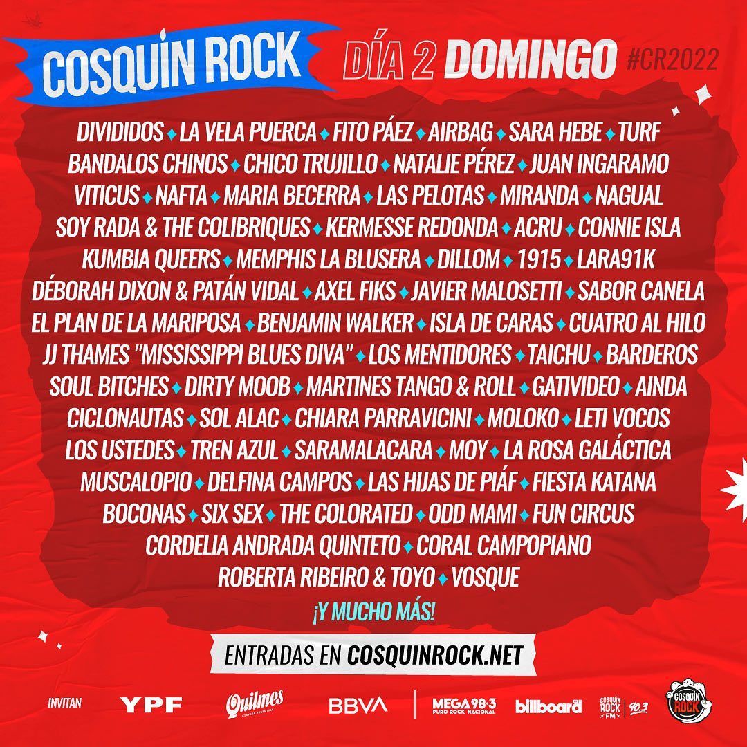 #GrillaCR22 - 9 escenarios - mas de 150 artistas - Esto es Cosquin Rock 2022💥💥💥❤️‍🔥

Entradas en venta por dia a $6000.-
Consejo: Revisa bien la grilla 😅🤣

#CosquinRock #CR22 #ciroylospersas #losautenticosdecadentes #skaybeilinson #babasonicos #julietavenegas #wos #laspelotas