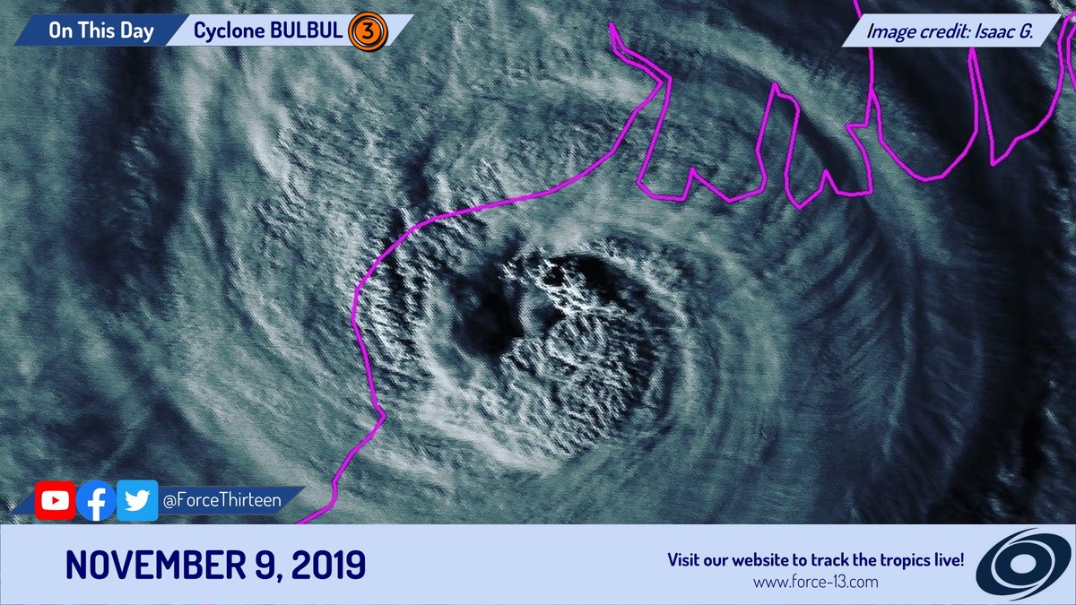 CycloneHistory's tweet photo. #OTD in 2019, #CycloneBULBUL was making landfall as a Category 3 major #cyclone in #WestBengal, having formed from the remnants of #Matmo in the Western Pacific.
This powerful storm caused $3.38 billion in damages and killed 41 people across #India and #Bangladesh. https://t.co/BseJBcXJJ4