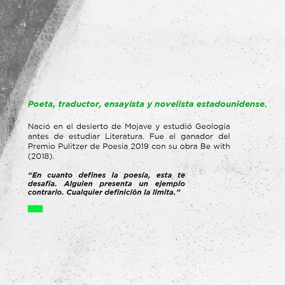 Hoy en #PalabradePoeta conoceremos a dos de nuestros poetas invitados: #CeciliaVicuña y #ForrestGander y nos hablan de sus hazañas y de lo complejo qué es definir la palabra poesía. ¡Conócelos en el #FipSantiago!

#PalabradePoeta