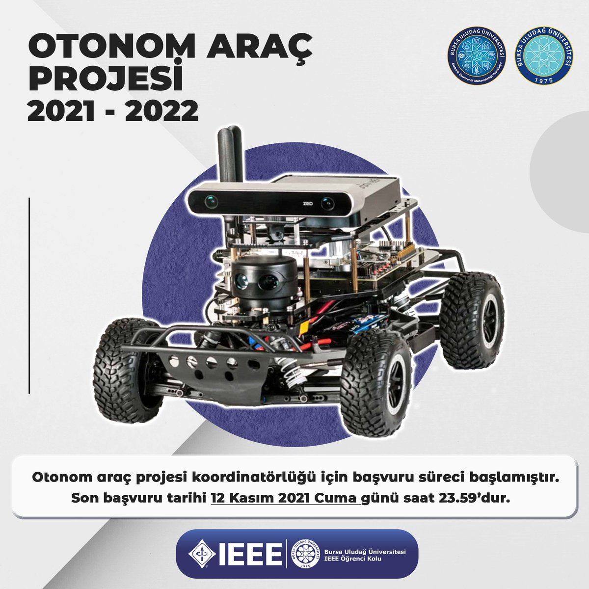 ieeeulusb's tweet photo. Merhaba IEEE ailesi,

2022 yılı Otonom Araç Projesi için koordinatör alımları başlamıştır. https://t.co/0tfEg4iYOf
