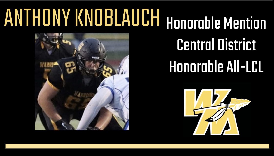 Shout out to <a href="/aknoblauch_/">Anthony Knoblauch</a> on his selections for Honorable Mention Central District and Honorable All LCL. Anthony was the anchor on both the offensive and defensive lines with a high motor and energy