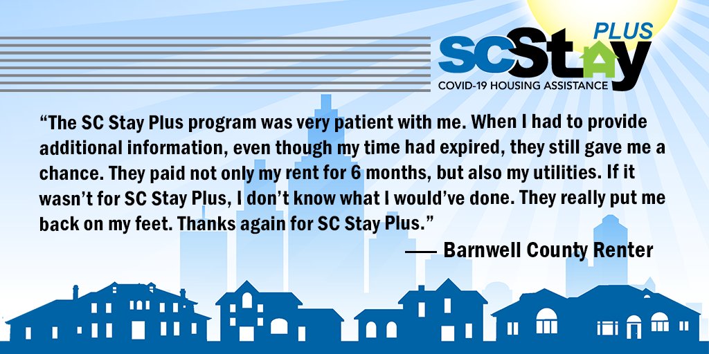 SCStateHousing's tweet photo. The SC Stay Plus rental and utility assistance program, which is available in 39 counties in South Carolina, still has millions of dollars available for assistance. Find out if you qualify. #SCStayPlus #rental assistance #utilityassistance
https://t.co/bs6mjg4Pvm https://t.co/wUyTnHu635