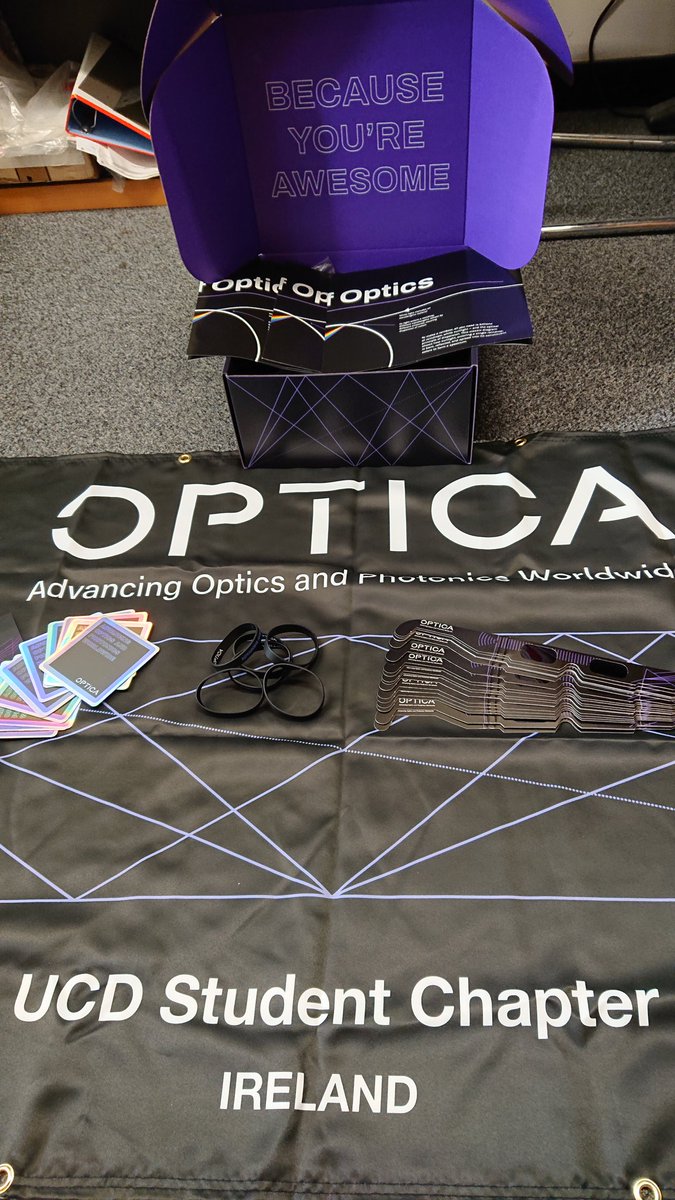 Not only did #IONSIreland2020 kick off successfully this morning but our <a href="/UCDChapter/">OPTICA Chapter UCD</a> has just received the awesome new #OpticaWorldwide kit. The box might be black but it is full of light and motivation. 💡❤️