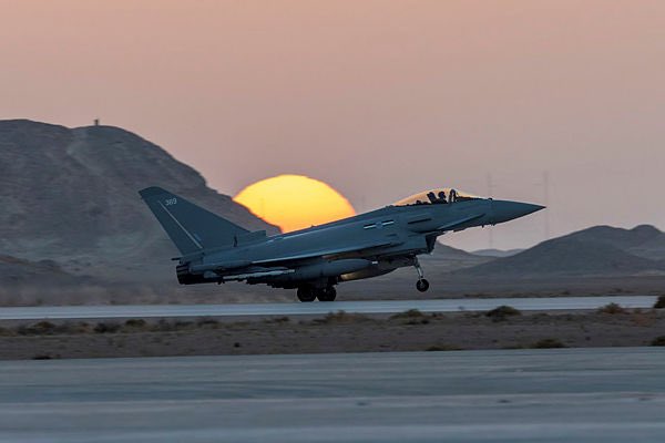 air_intel's tweet photo. Royal Air Force Typhoons along with a Voyager have arrived in Oman at RAFO Thumrait for exercise Magic Carpet 21 https://t.co/LXOhvqSK7E
