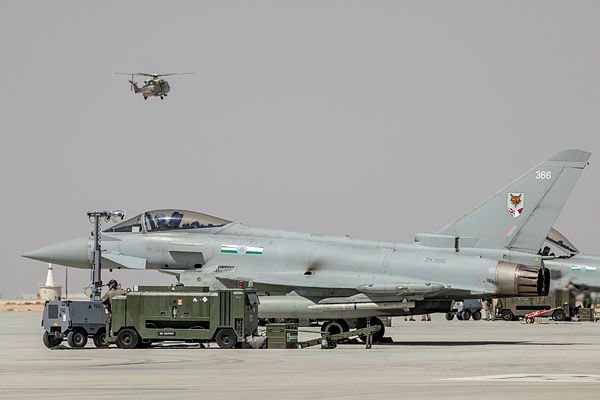 air_intel's tweet photo. Royal Air Force Typhoons along with a Voyager have arrived in Oman at RAFO Thumrait for exercise Magic Carpet 21 https://t.co/LXOhvqSK7E