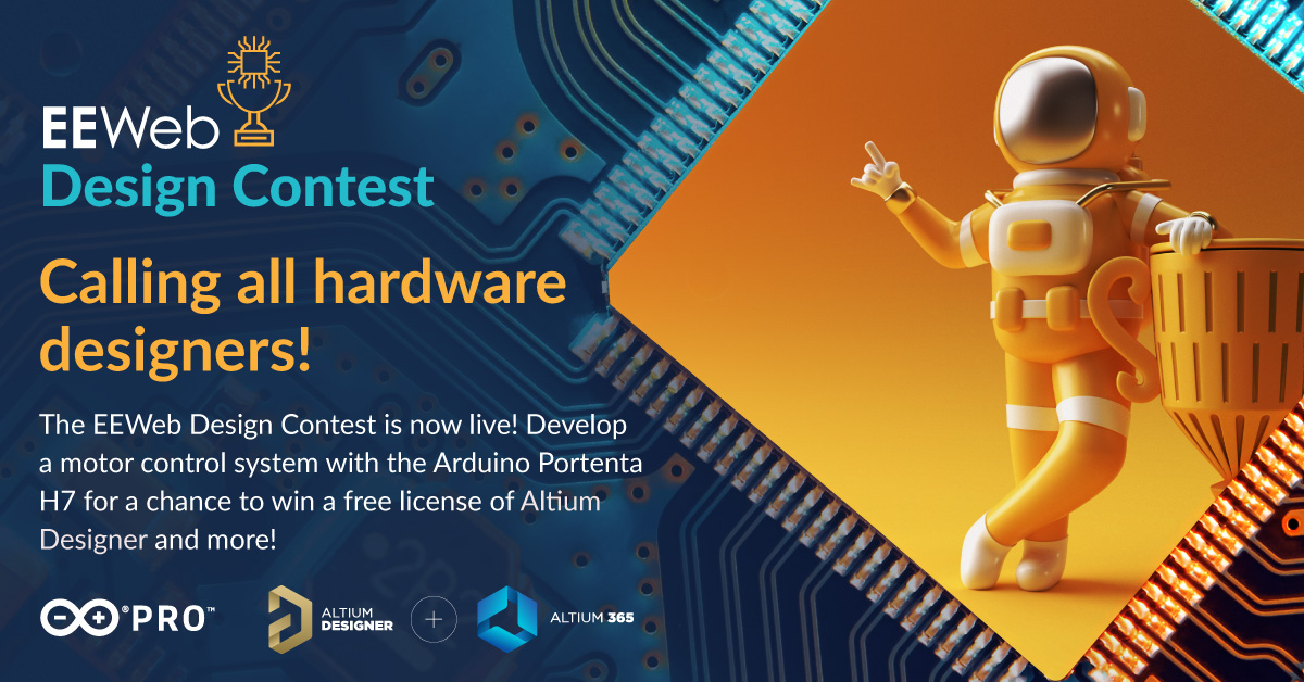 EE_Web's tweet photo. The EEWeb Design Contest sponsored by @arduino and @altium is now open for submissions!
Submission of proposals is open until Nov. 19, 2021.
➡️ Learn more: https://t.co/1khGwnJEow
#EEWeb #DesignContest #hardwaredesign https://t.co/Z0qzrh1Kir