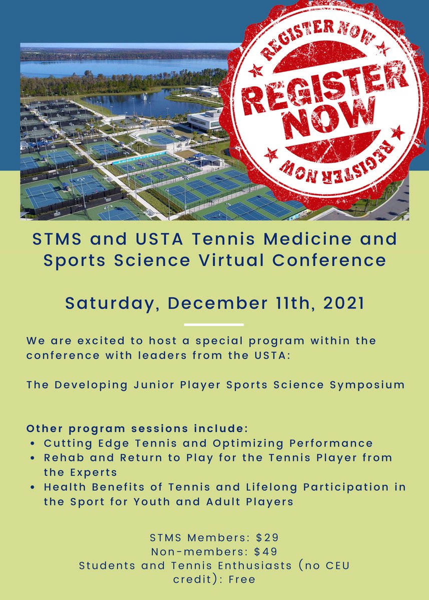 KaylaFuji_Eppy's tweet photo. Looking forward to this event. If you want CEU credit, sign in to register! Big line up of speakers and experts in tennis medicine! 🎾 @NeeruJayanthi @CassidySports @usta @STMStennis https://t.co/YM3RhKowpz https://t.co/4iCyriBq5X