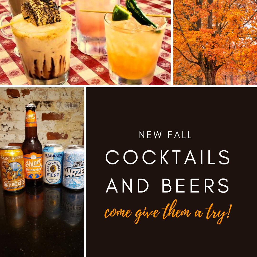 ClearSpringsNAC's tweet photo. Stop by and try one of our new fall cocktails or a cold one from our updated beer selection!🍺😋🍁

#nacogdoches #nacogdochestx #sfa #sfalumberjacks #sfasu #lufkintx #lufkin #easttx #etx #clearspringsrestaurant https://t.co/wbcjNfyg6i