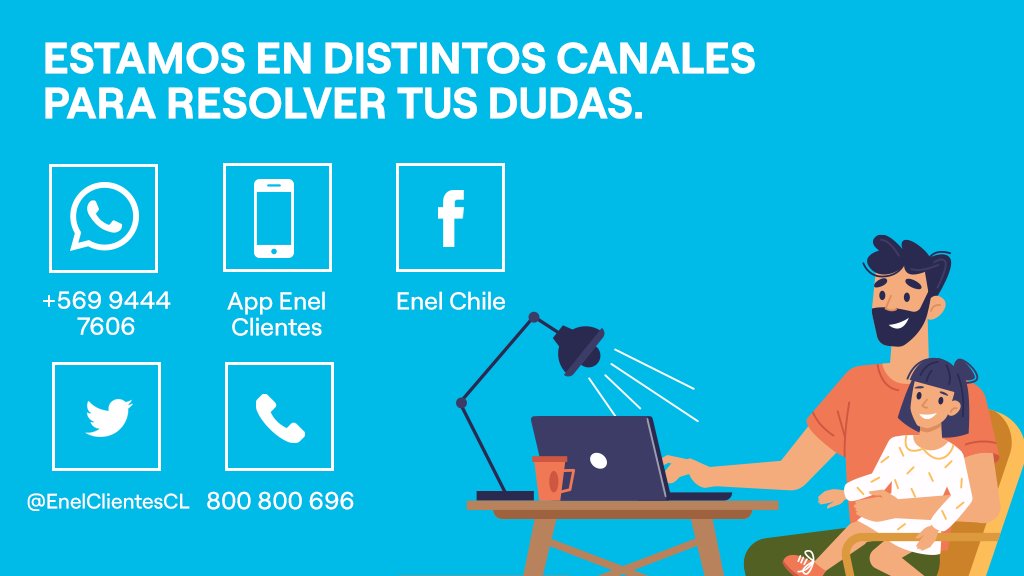 Enel_Informa_CL's tweet photo. Si tienes dudas o consultas, #Conversemos. Estamos en WhatsApp, Redes Sociales, App Enel, entre otras. Contáctanos por el canal de atención que más te acomode: https://t.co/qP6l09cLZK
#Conversemos #EnelTeEscucha https://t.co/E0Vlb1kbD4