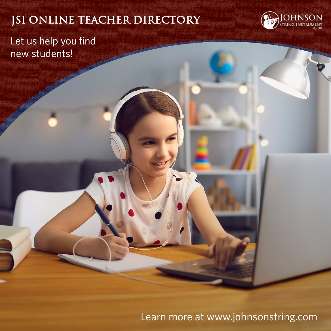 Johnsonstring's tweet photo. Are you a string teacher? We can help students find you online in minutes through the JSI Online Teacher Directory! Create your FREE account today at https://t.co/h70z8p0tb1 to be included in our teacher referral program. #JohnsonString #MusicTeachers #StringTeachers https://t.co/gtOgQ6IuVG